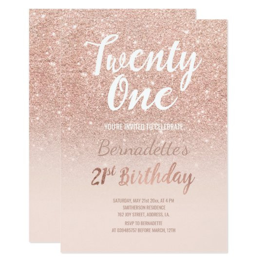 Glitter Birthday Invitations
 Faux rose gold glitter ombre 21st Birthday Invitation