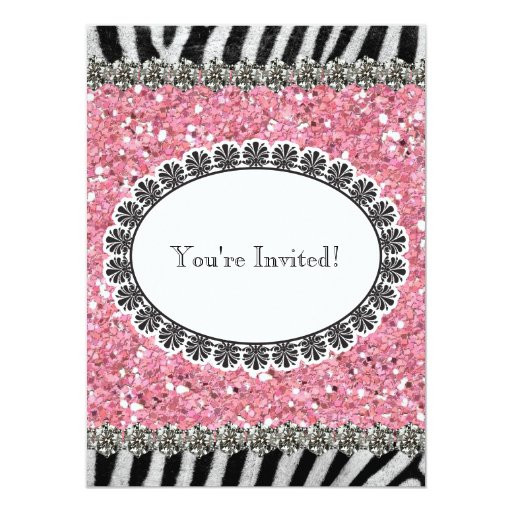 Glitter Birthday Invitations
 Zebra Stripe Pink Glitter Girl Birthday Invitation