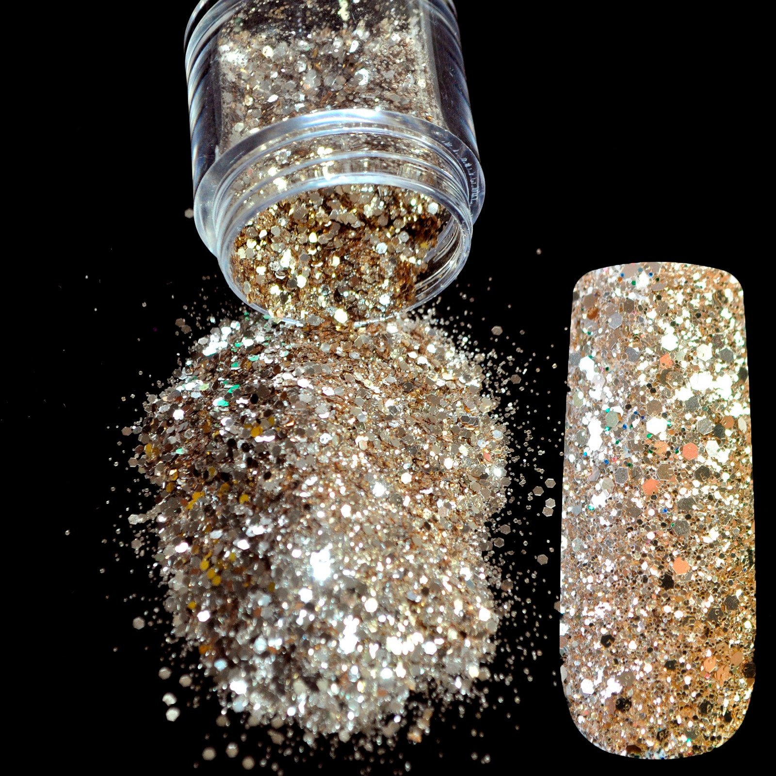 Glitter Dust For Nails
 Light Golden Mix Size Nail Art Glitter Powder Hexagonal