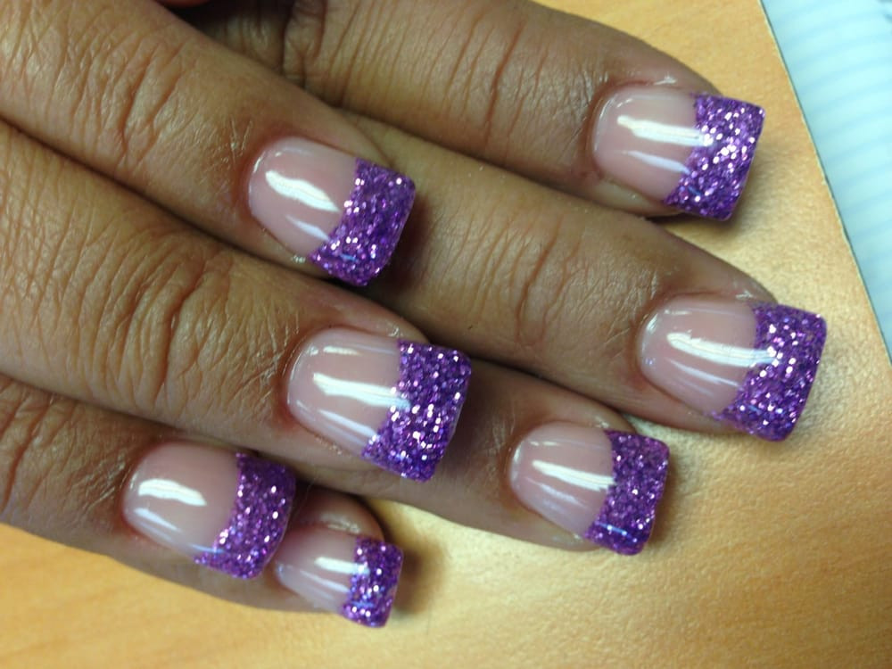 Glitter Tip Nails
 Acrylic nails with purple glitter tip by Lee Yelp