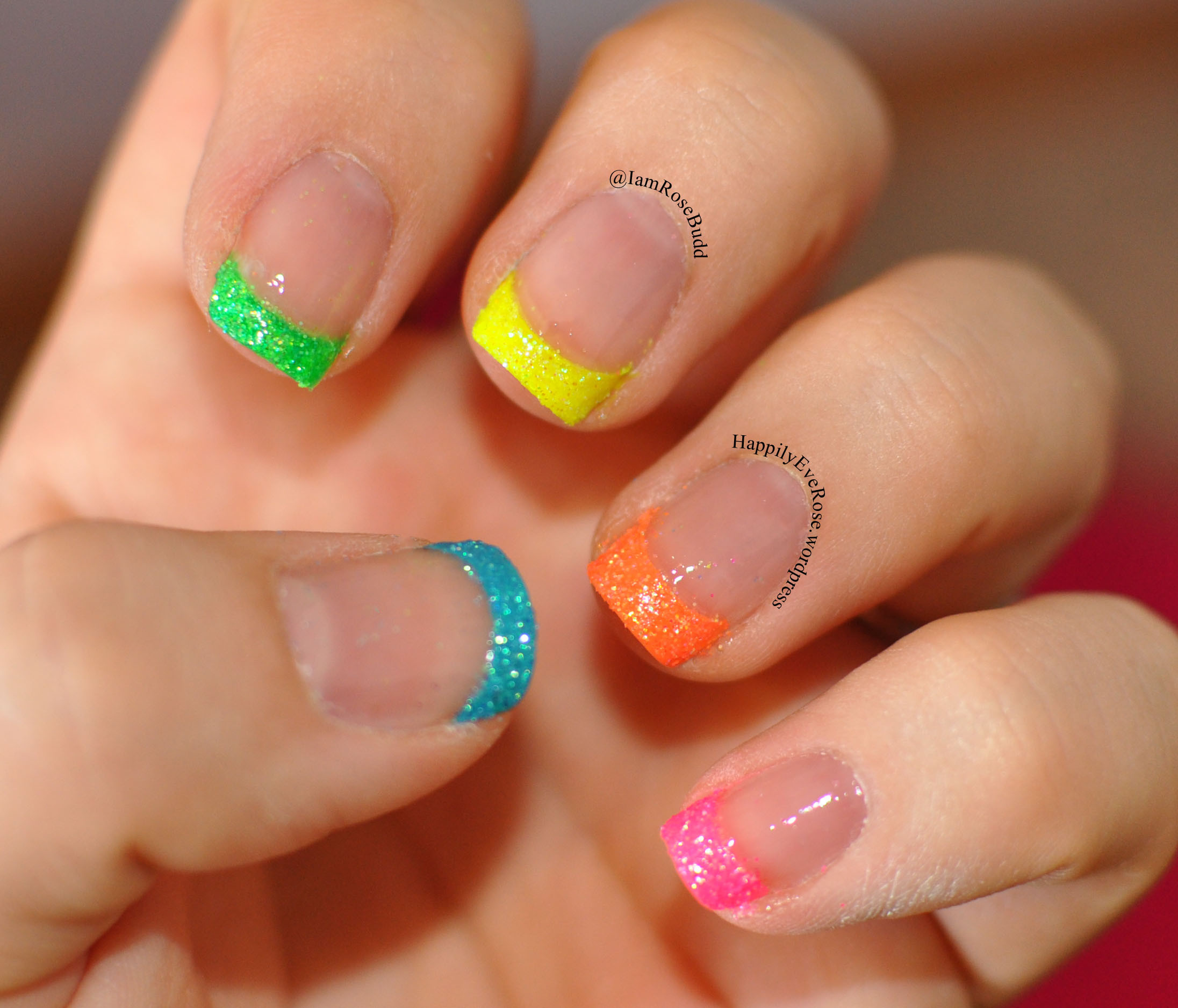 Glitter Tip Nails
 Neon French tip with animal print and neon glitter