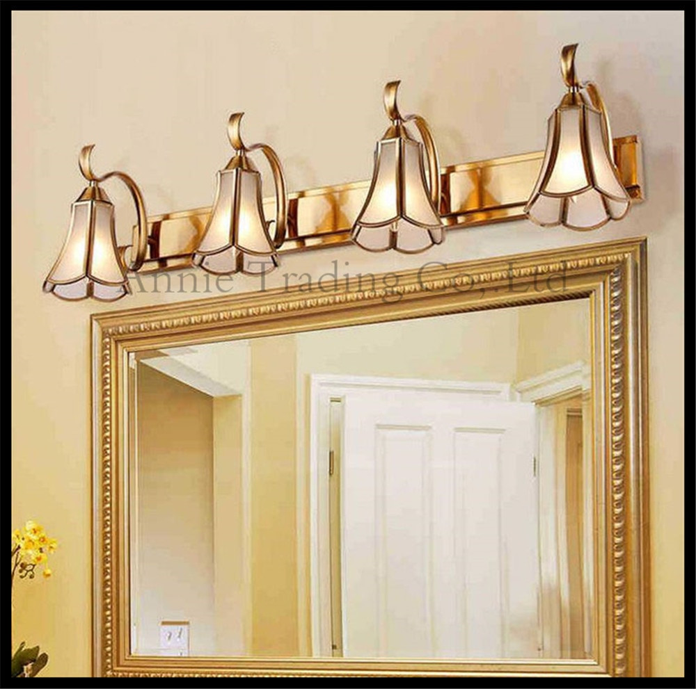 Gold Bathroom Light Fixtures
 Gold Bronze LED mirror lighs Vintage Glass shade Bathroom