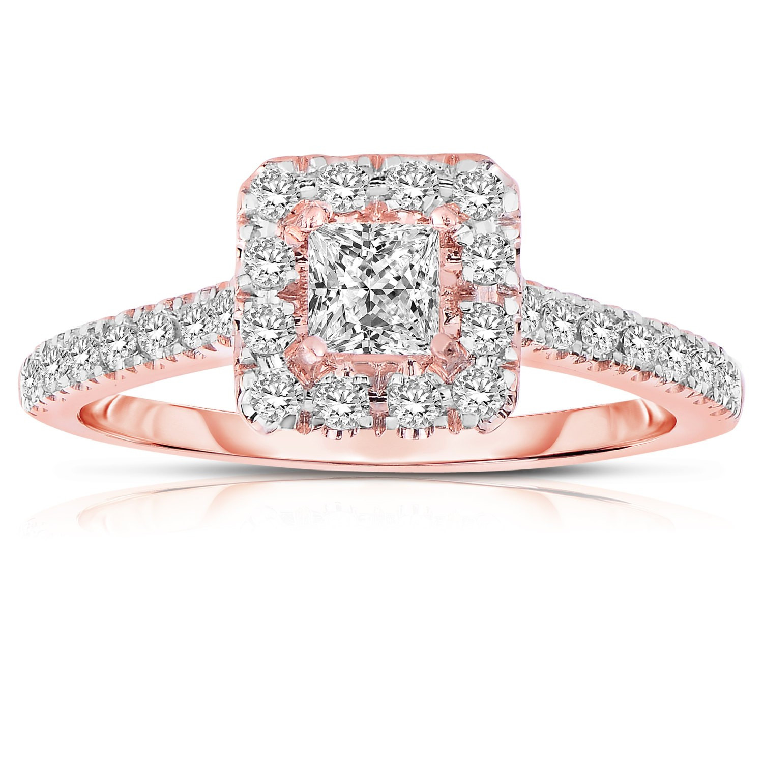 Gold Diamond Engagement Ring
 Half Carat Princess cut Halo Diamond Engagement Ring in