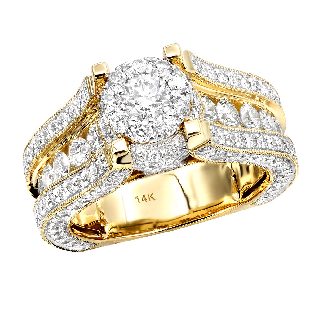 Gold Diamond Engagement Ring
 Glowing 3 Carat Halo Round Diamond Engagement Ring 14K