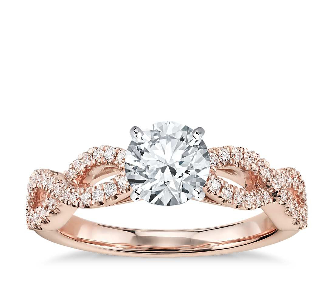 Gold Diamond Engagement Ring
 Infinity Twist Micropavé Diamond Engagement Ring in 14K