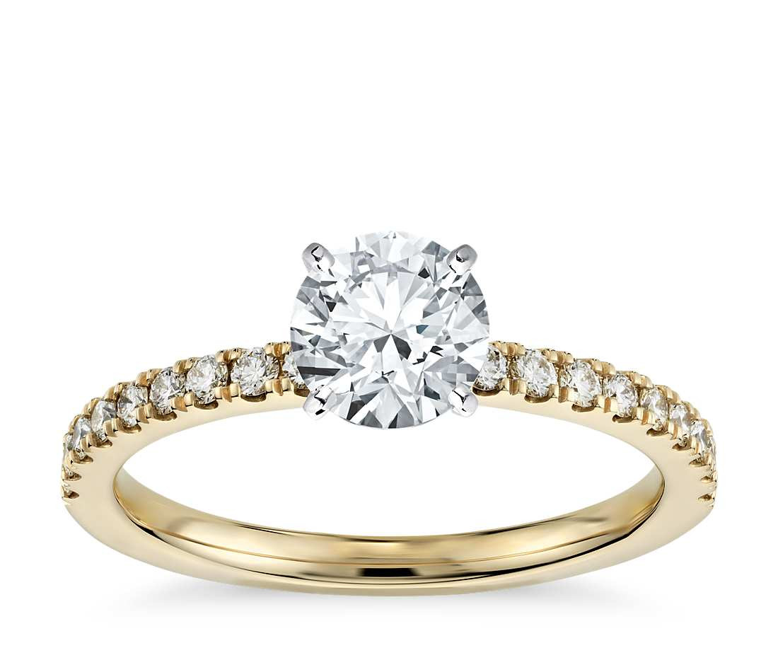 Gold Diamond Engagement Ring
 Petite Pavé Diamond Engagement Ring in 18k Yellow Gold 1