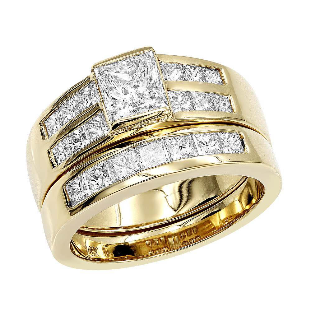 Gold Diamond Engagement Ring
 14K Gold 2 Carat Princess Cut Diamond Engagement Ring