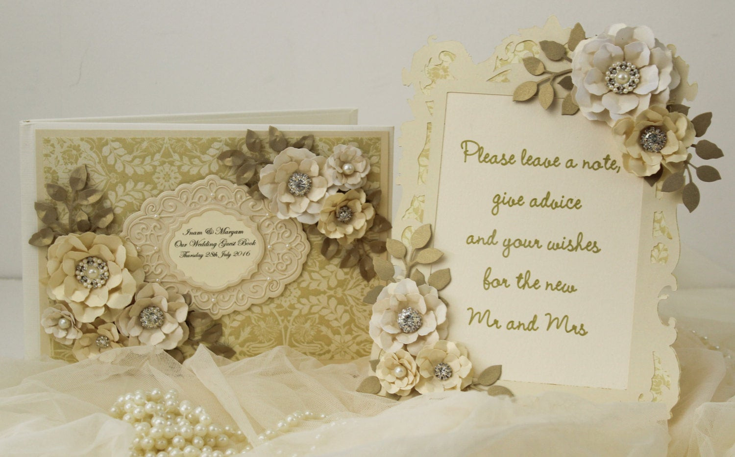 Gold Guest Book Wedding
 Gold wedding guest book and optional sign personalised