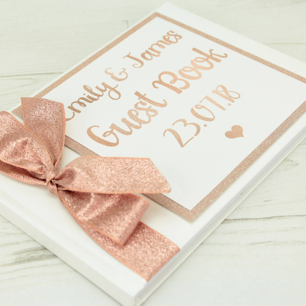 Gold Guest Book Wedding
 personalised rose gold wedding guest book by dreams to
