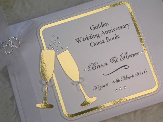 Golden Wedding Guest Book
 Golden Wedding Anniversary Guest Book Personalised