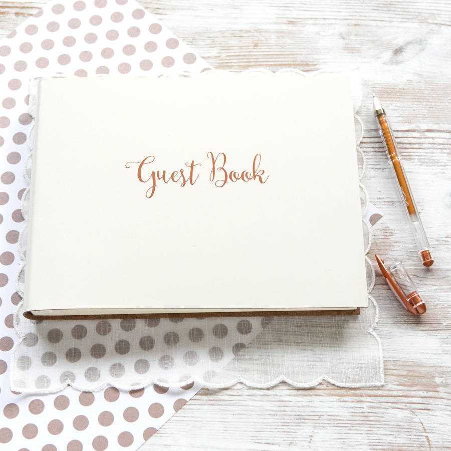 Golden Wedding Guest Book
 personalised rose gold wedding guest book by begolden