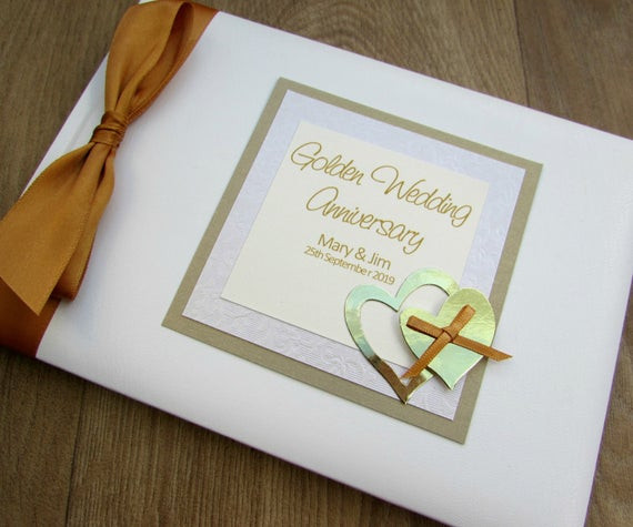 Golden Wedding Guest Book
 Golden Wedding Anniversary Guest Book Personalised 50th