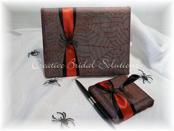 Gothic Wedding Guest Book
 Gothic Wedding Guest Book in Black and Red Spiderweb