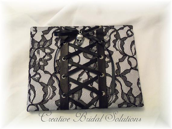Gothic Wedding Guest Book
 Gothic Wedding Guest Book in Black and White Lace up