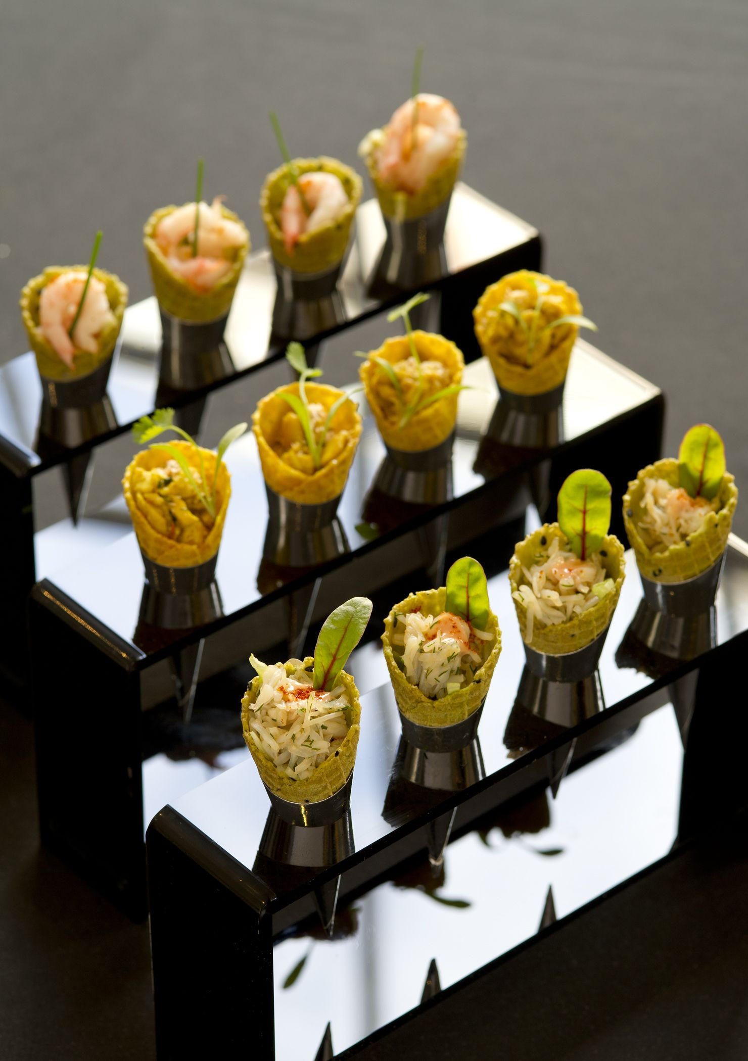 Gourmet Cold Appetizers
 195 Piccadilly canapes Coronation Chicken Cones avec