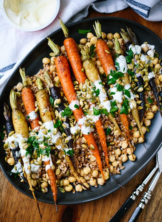 Gourmet Vegetable Side Dishes
 Roasted Carrots with Farro & Chickpeas Cookie and Kate
