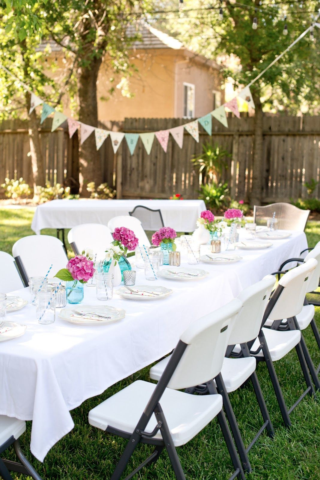 Graduation Menue Ideas For Backyard Party
 Backyard Birthday Fun Pink Hydrangeas Polka Dot Napkins