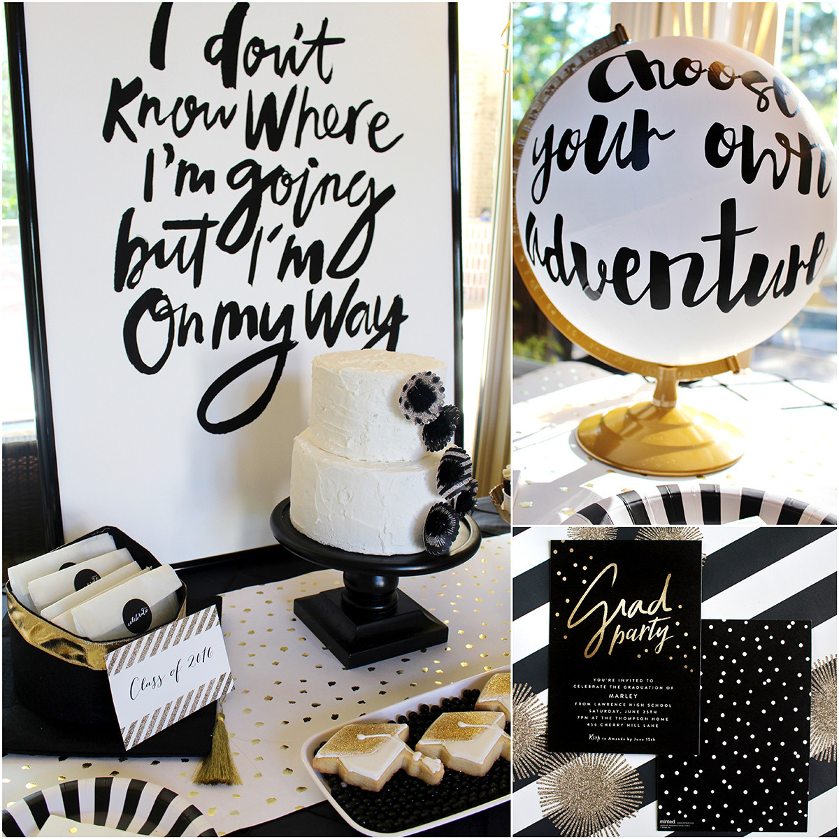 Graduation Party Advice Ideas
 Stylish Black White Gold Graduation Party