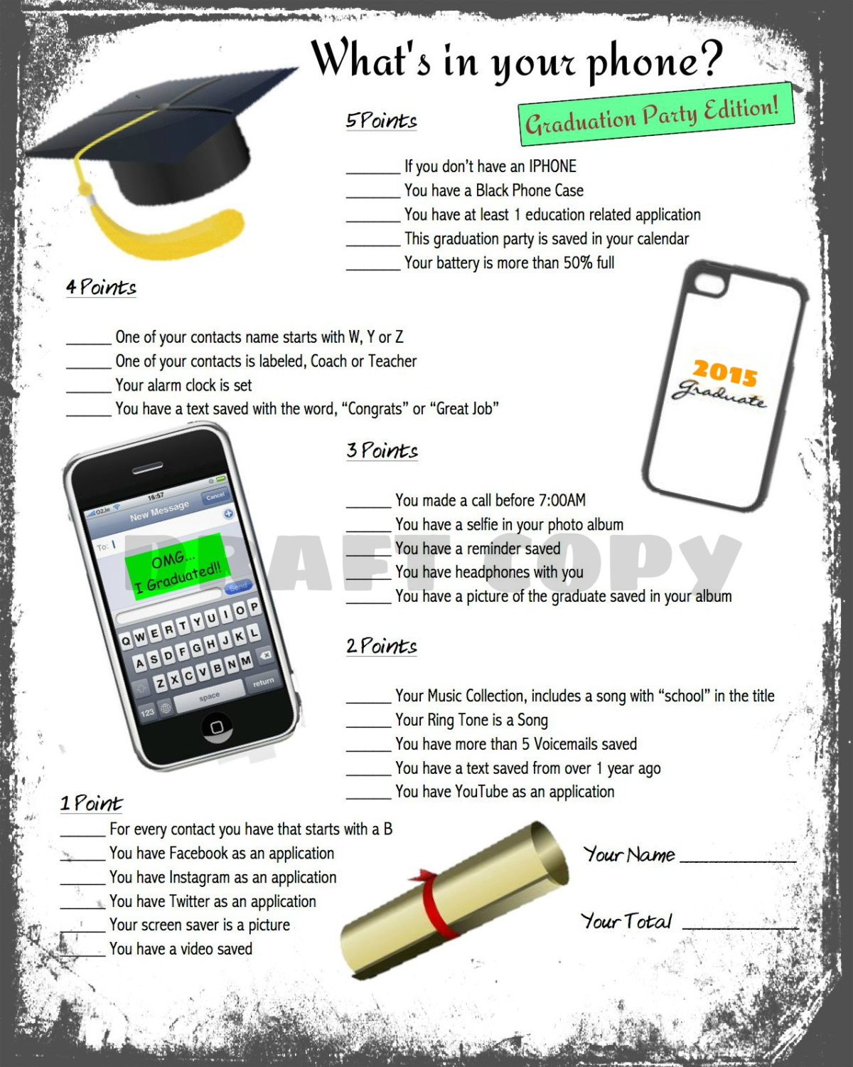 Graduation Party Game Ideas
 Graduation Party Game Whats in your phone by 31Flavorsofdesign