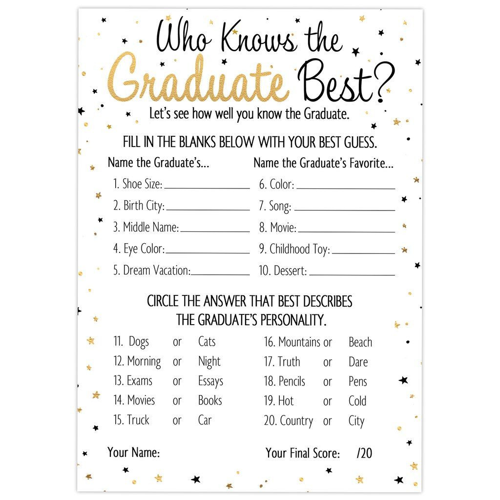Graduation Party Game Ideas
 Who Knows the Graduate Best Graduation Party Game Cards