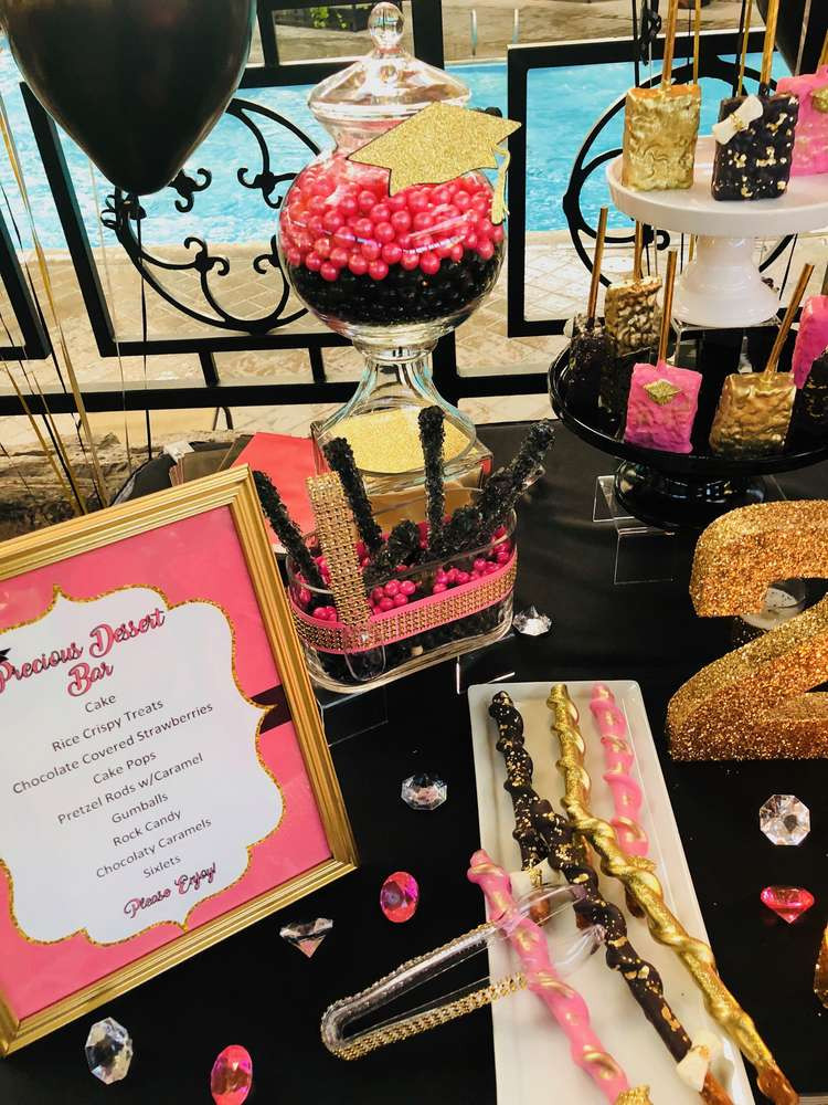 Graduation Party Ideas For Girls
 Pink White Black and Gold Graduation End of School Party