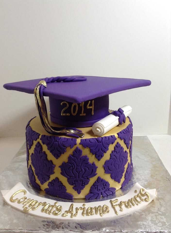 Graduation Party Ideas Purple
 Purple and gold damask grad cake Sugarnomics Cake Studio