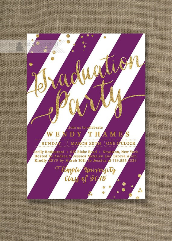 Graduation Party Ideas Purple
 Gold & Purple and White Graduation Party Invitation Gold