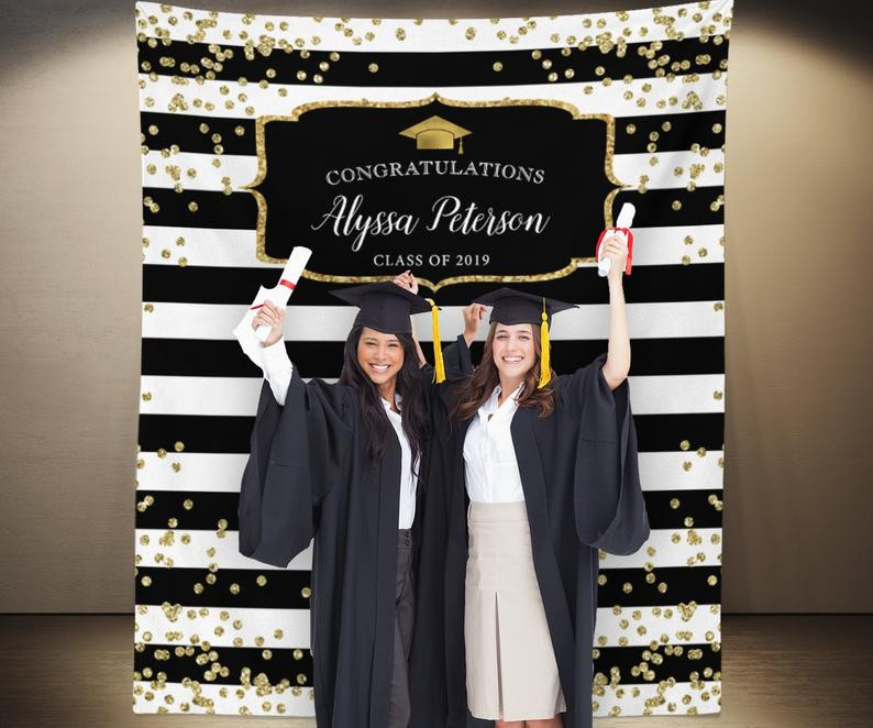 Graduation Party Photo Booth Ideas
 Black and Gold Graduation Booth Backdrop Graduation