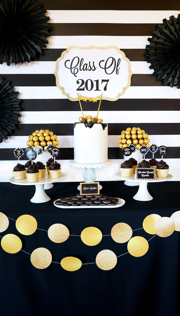 Graduation Party Theme Ideas
 Kara s Party Ideas "Be Bold" Black & Gold Graduation Party