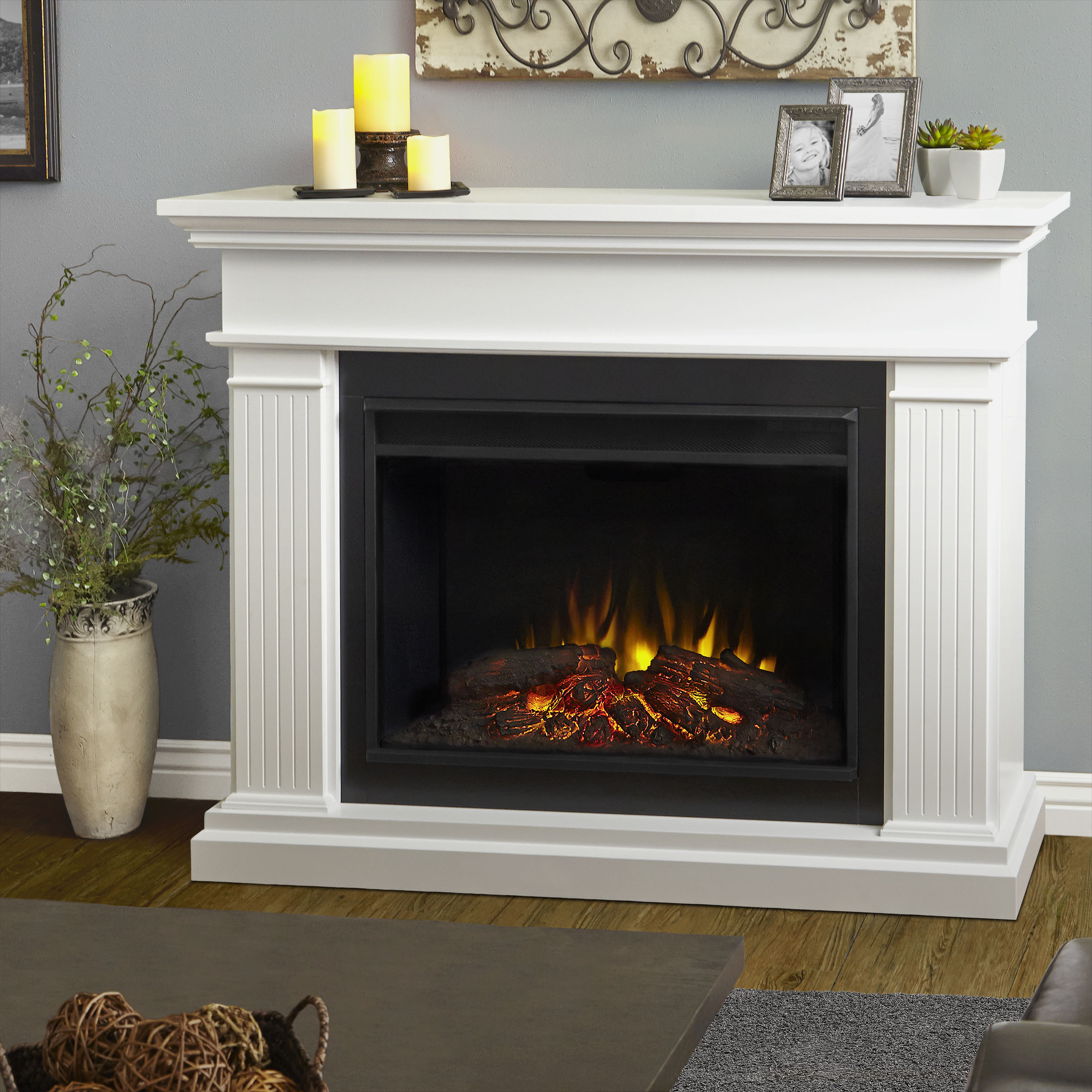 Grand White Electric Fireplace
 55 5" Kennedy Grand White Electric Fireplace