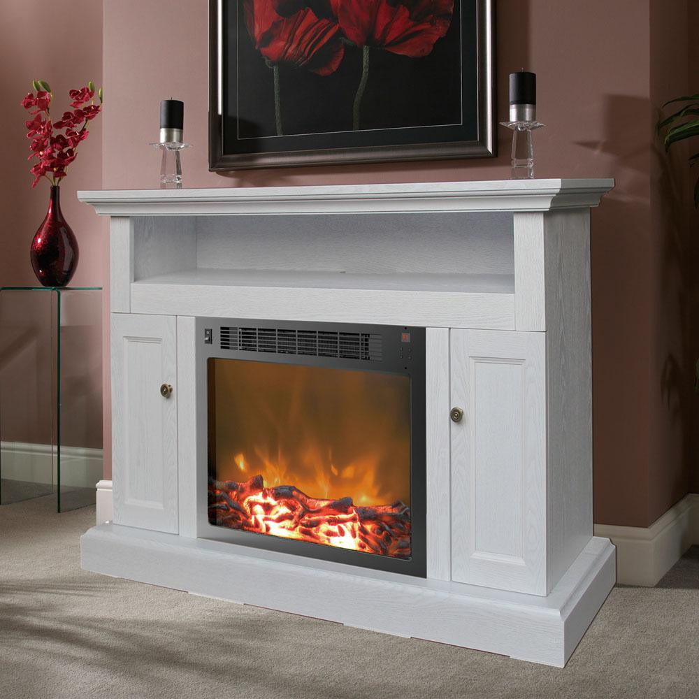 Grand White Electric Fireplace
 Real Flame Harlan Grand 55 in Electric Fireplace in White