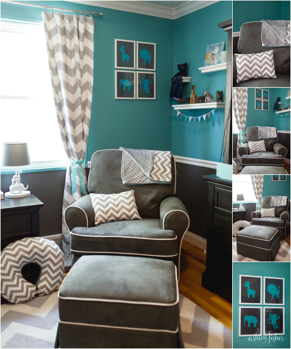 Gray Baby Room Decor
 Jackson s Teal and Grey Chevron Safari Nursery Project