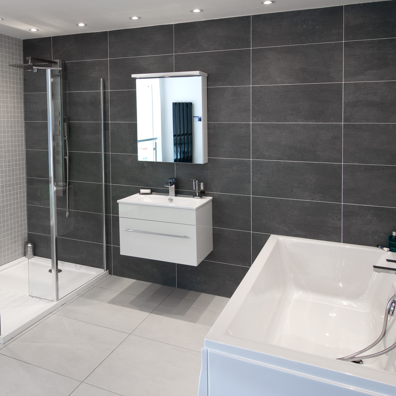 Gray Tile Bathroom
 Cementi Dark Grey Porcelain Wall Floor Tile