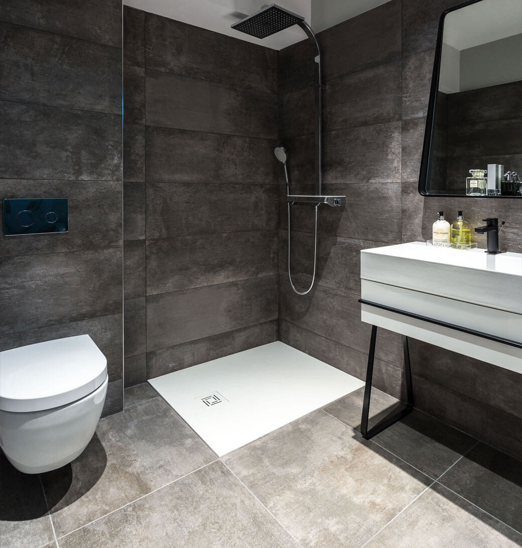 Gray Tile Bathroom
 Newport Dark Grey Concrete Effect Tiles TileStyle