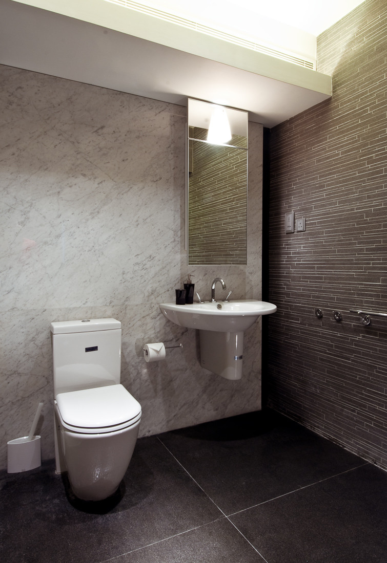 Gray Tile Bathroom
 Wooden Apartment in Hong Kong