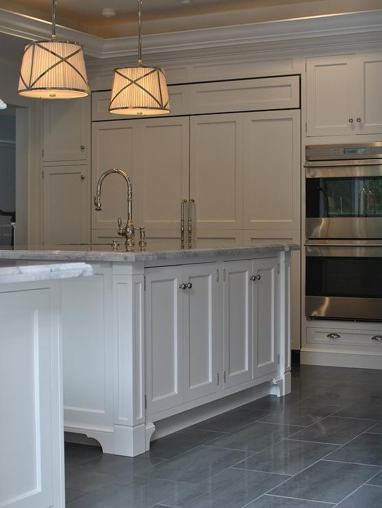 Gray Tile Kitchen
 Kitchen with Gray Staggered Tile Floor Transitional