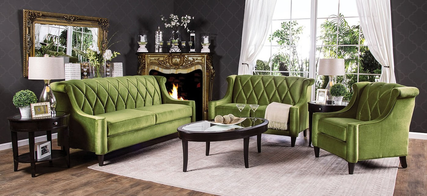 Green Living Room Chairs
 Limerick Green Living Room Set from Furniture of America