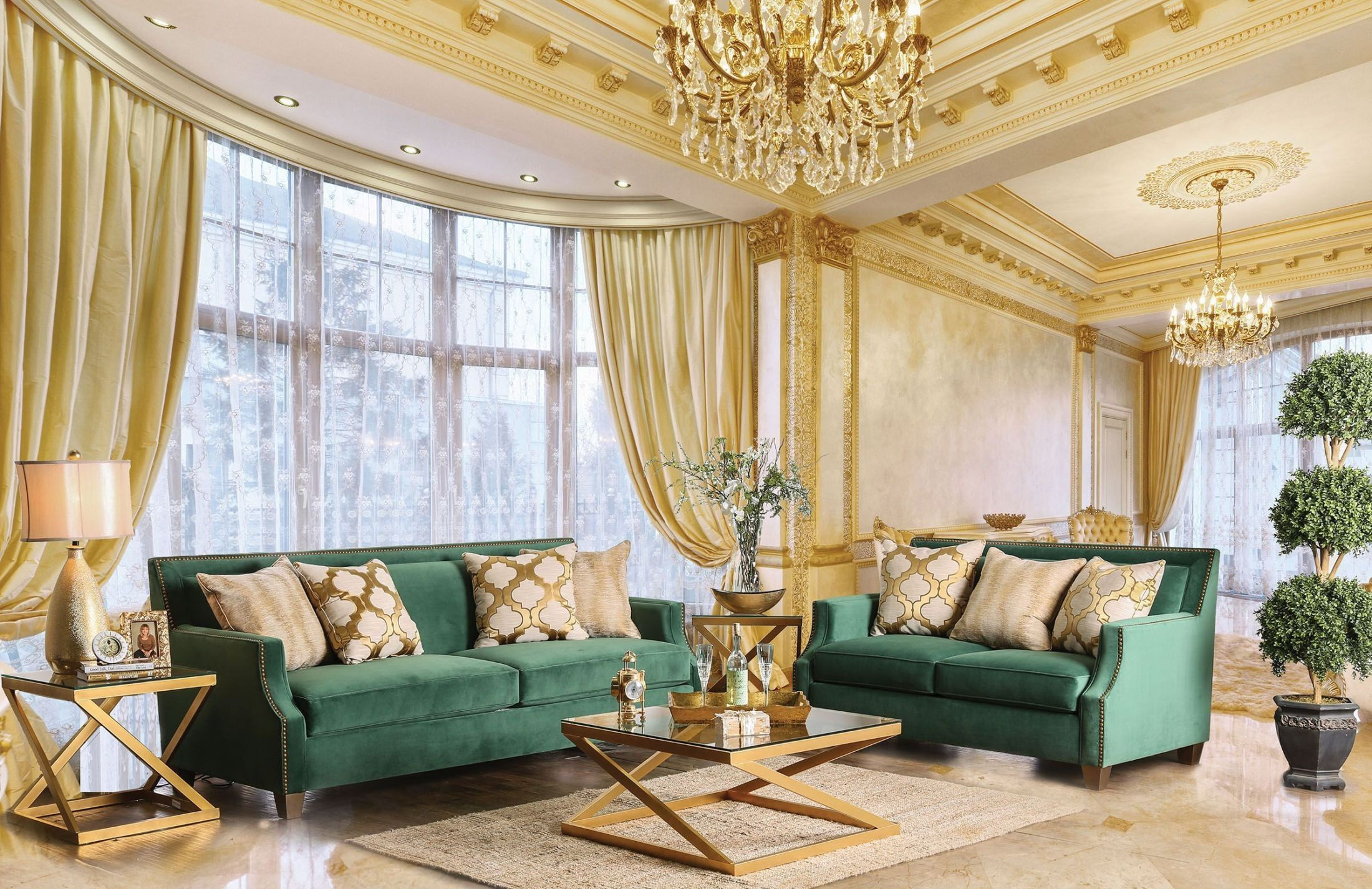 Beige And Emerald Green Living Room