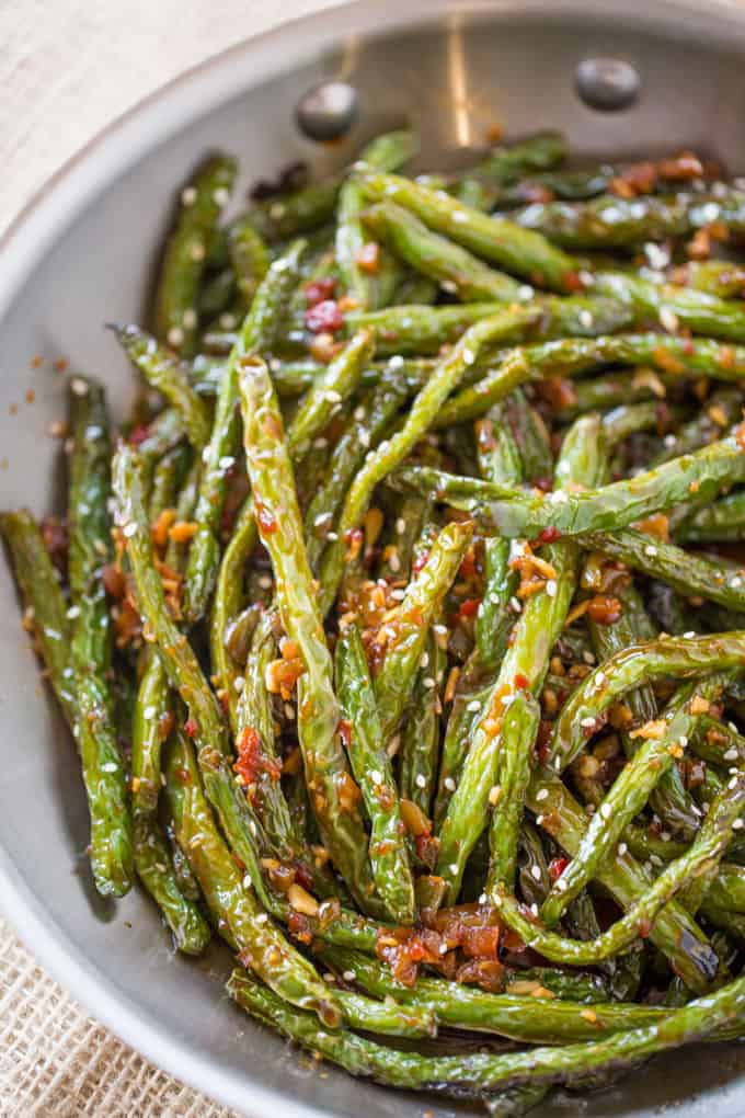 Green Side Dishes
 Spicy Chinese Sichuan Green Beans Dinner then Dessert