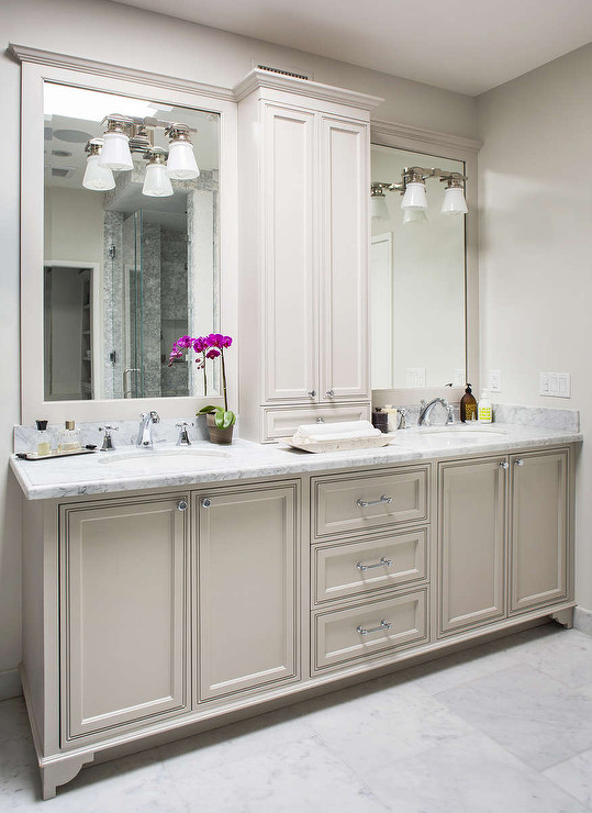 Grey Bathroom Mirror
 Light Gray Bath Vanity Cabinets Transitional Bathroom