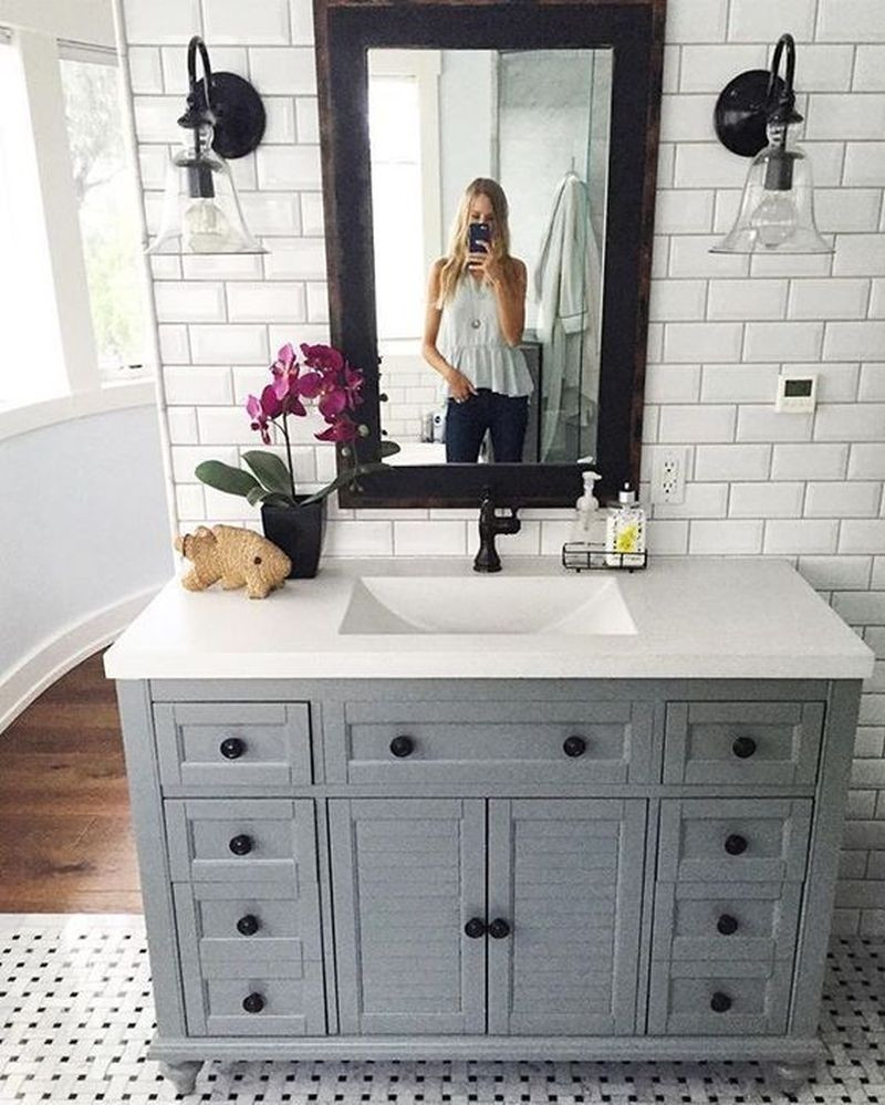 Grey Bathroom Mirror
 25 Pretty Colored Bathroom Vanity Ideas to Beautify Your