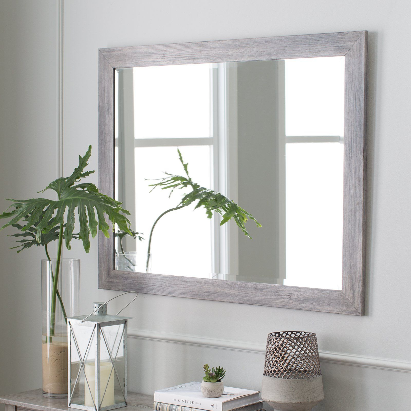 Grey Bathroom Mirror
 Master Bath Weathered Gray Framed Wall Mirror