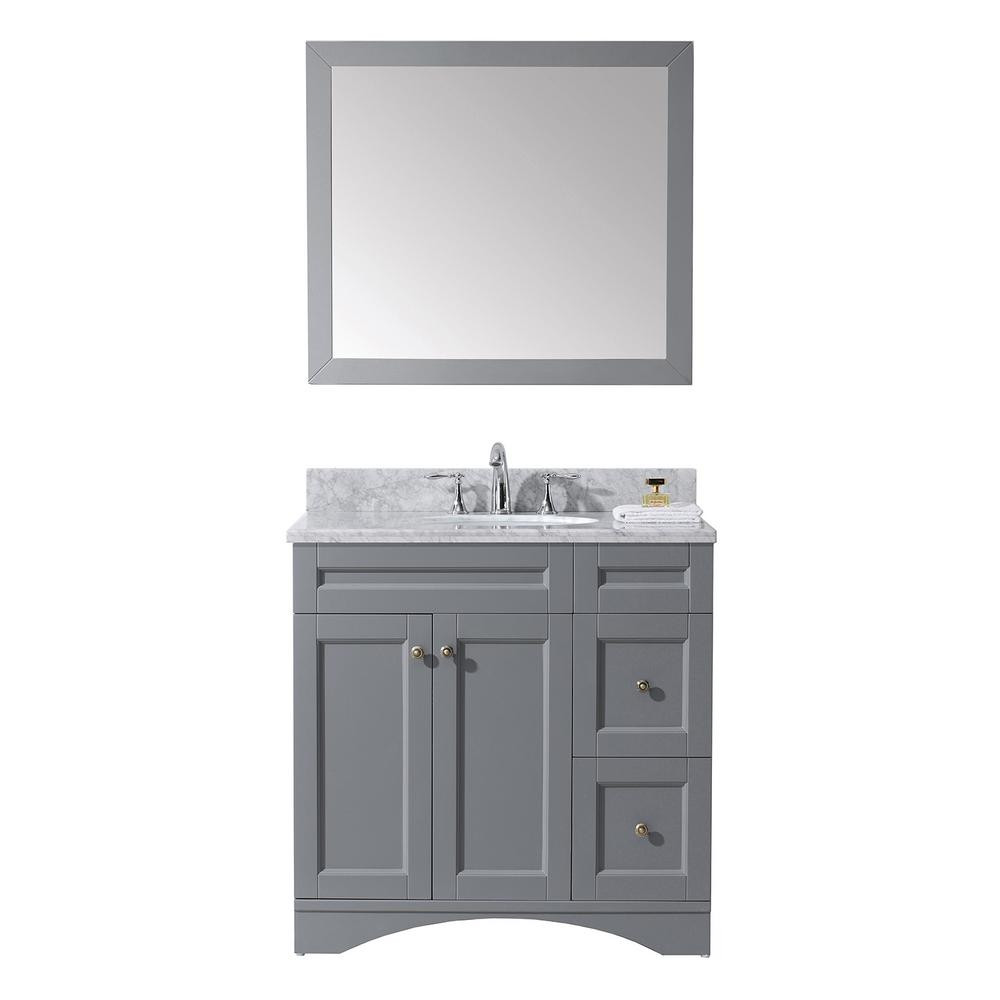 Grey Bathroom Mirror
 Virtu USA Elise 36 in W Bath Vanity in Gray with Marble