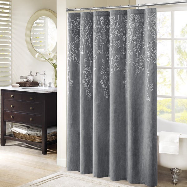 Grey Bathroom Shower Curtains
 Shop Madison Park Evelyn Embroidered Grey Shower Curtain