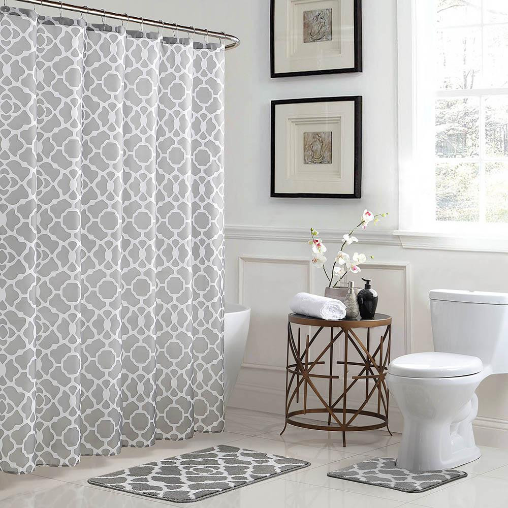 Grey Bathroom Shower Curtains
 Bath Fusion Elsa Geometric 18 in x 30 in Bath Rug and 72
