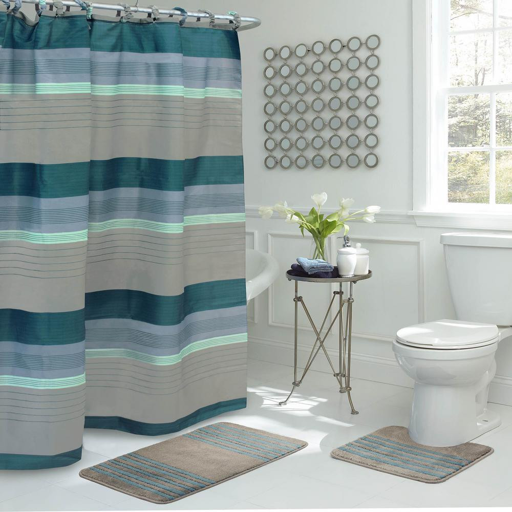 Grey Bathroom Shower Curtains
 Bath Fusion Regent Stripe 30 in L x 18 in W 15 Piece