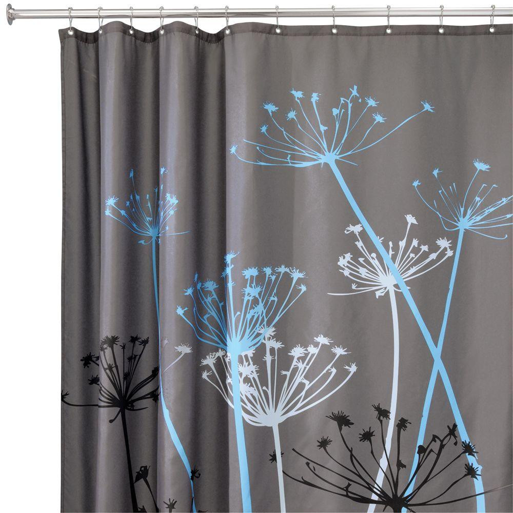 Grey Bathroom Shower Curtains
 interDesign Thistle 72 in x 72 in Shower Curtain in Gray