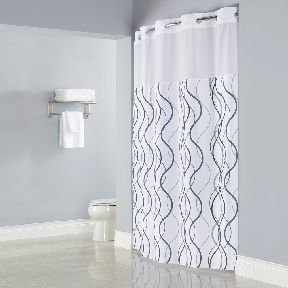 Grey Bathroom Shower Curtains
 Hookless White with Gray Waves Shower Curtain with