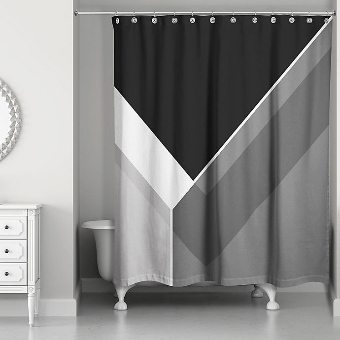 Grey Bathroom Shower Curtains
 Asymmetrical Color Block Shower Curtain in Black Grey