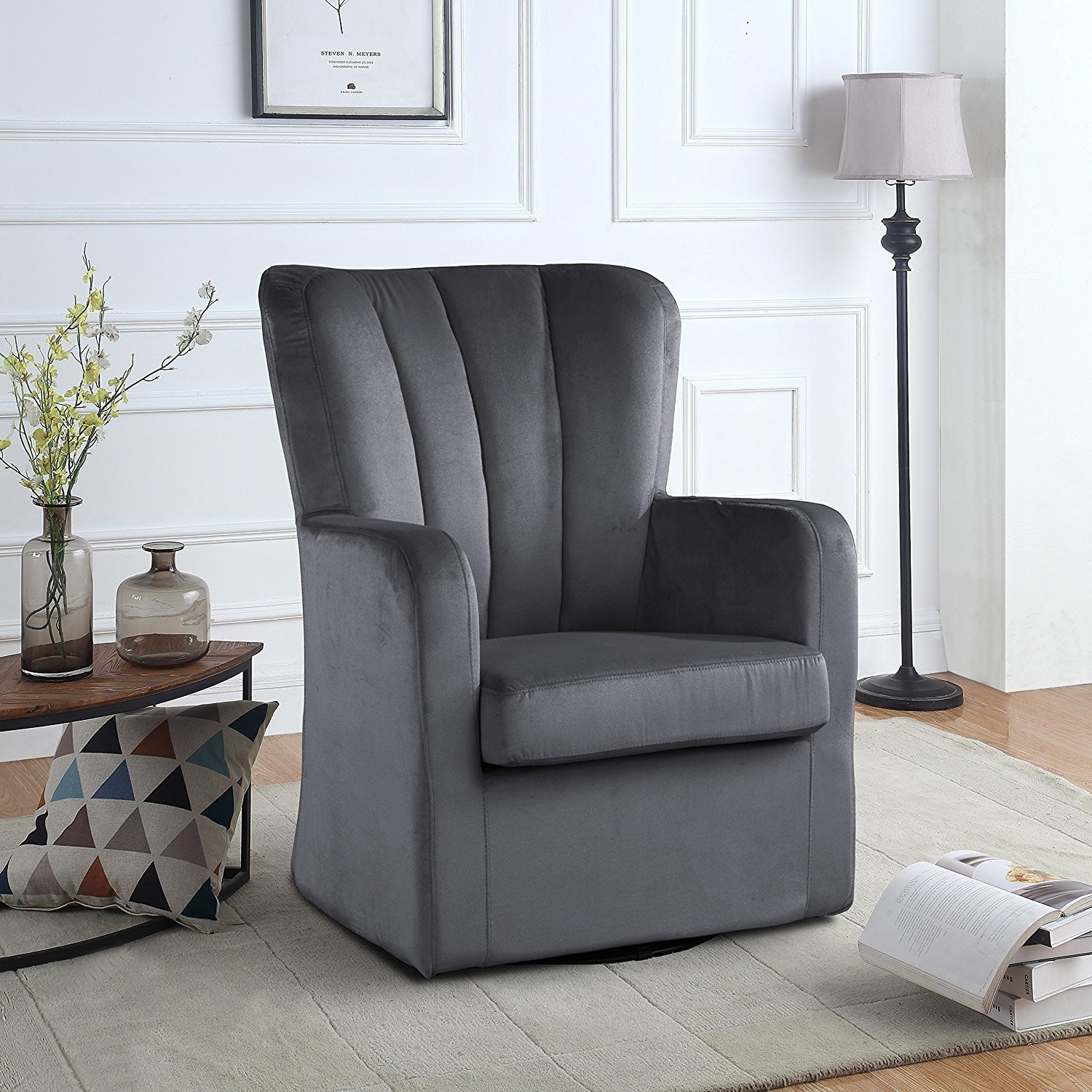 Grey Living Room Chairs
 Modern Velvet Swivel Armchair Rotating Accent Chair for